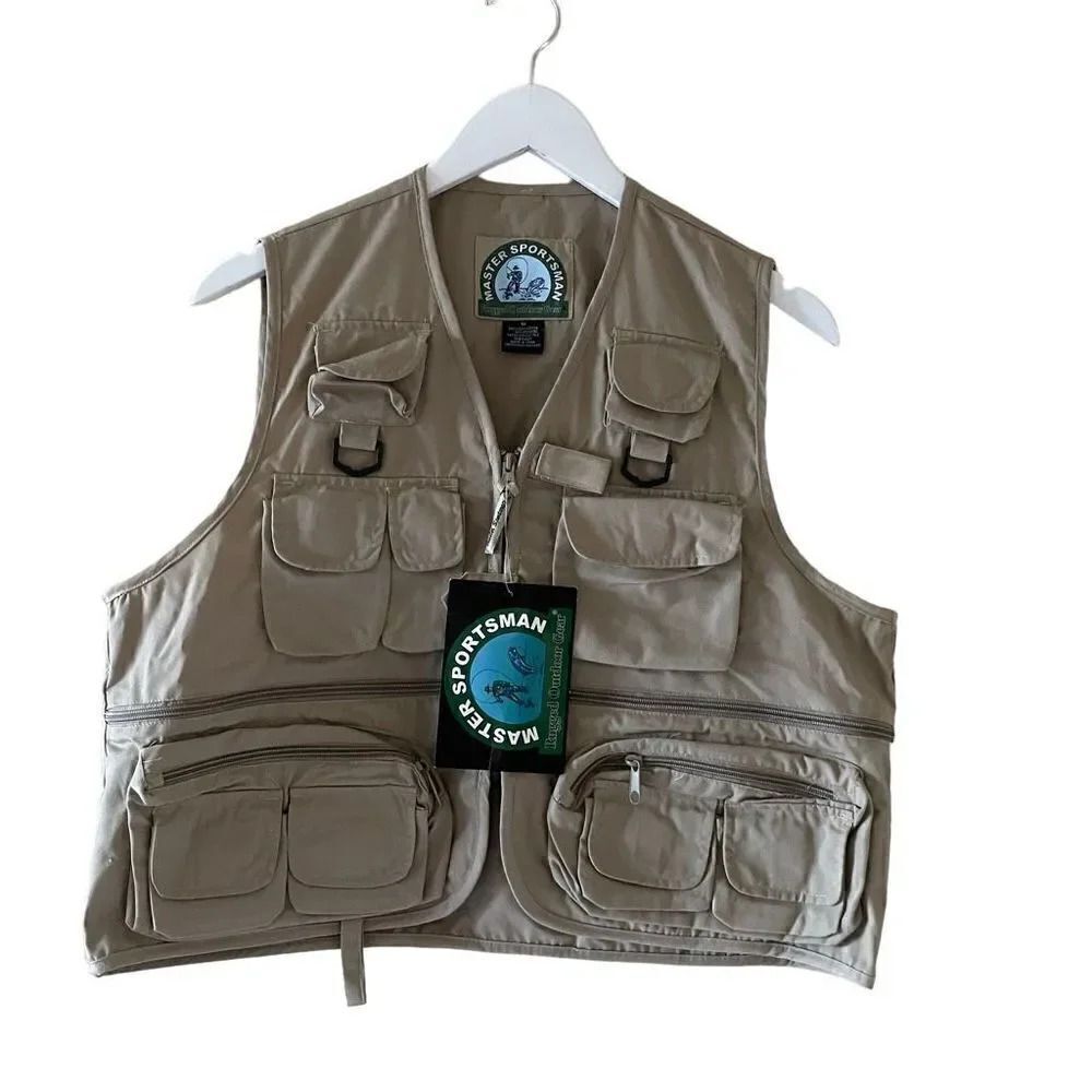 NWT Master Sportsman Khaki Utility Versatile Sporty Fishing Hiking Outdoar Vest
